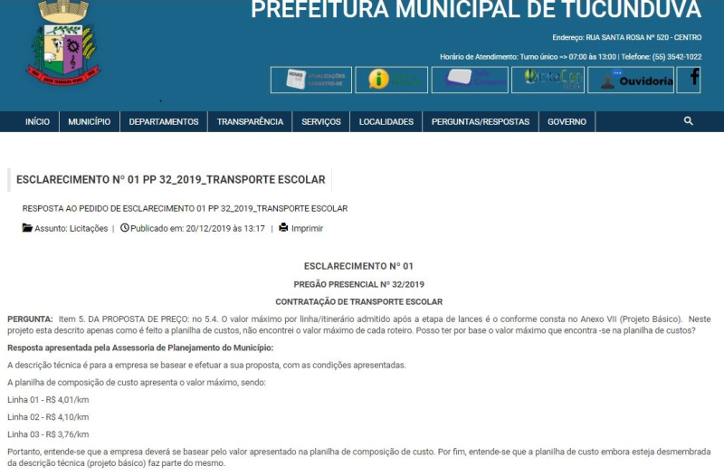 ESCLARECIMENTO Nº 01 PP 32_2019_TRANSPORTE ESCOLAR